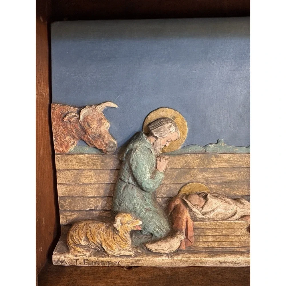 Vintage antique plaster/ceramic  sculpture‎ nativity scene plaque